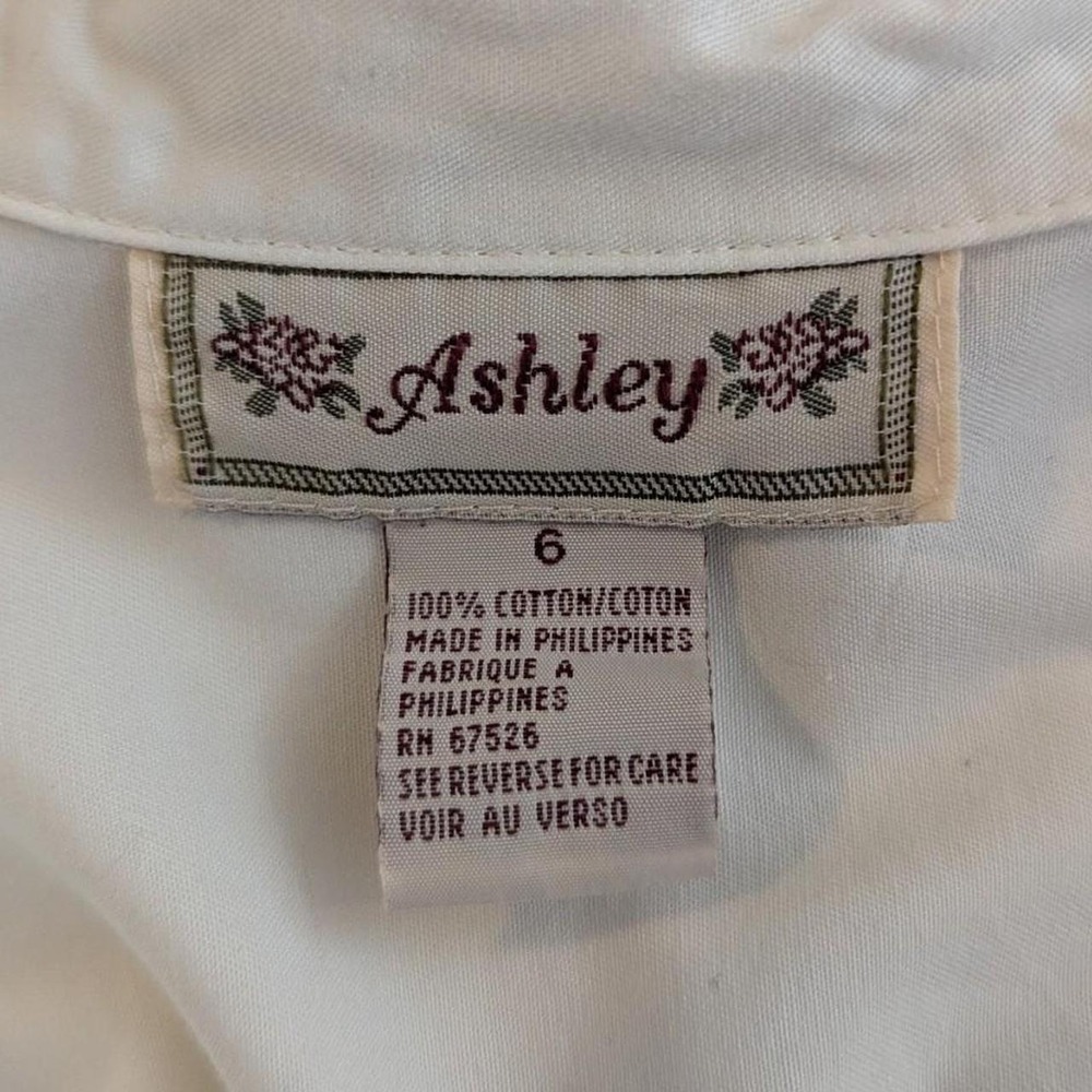 Vintage Ashley Pine Tree Embroidered Collar Cotton Blouse Cream Size 6 - Picture 6 of 8